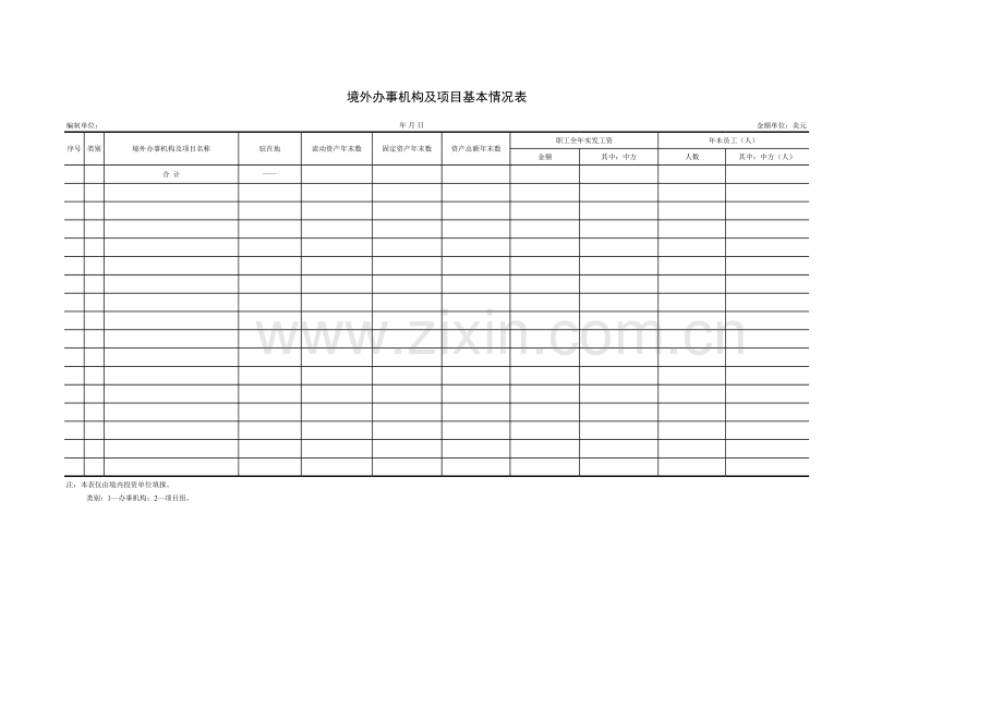 境外办事机构及项目基本情况表模板.xls_第1页