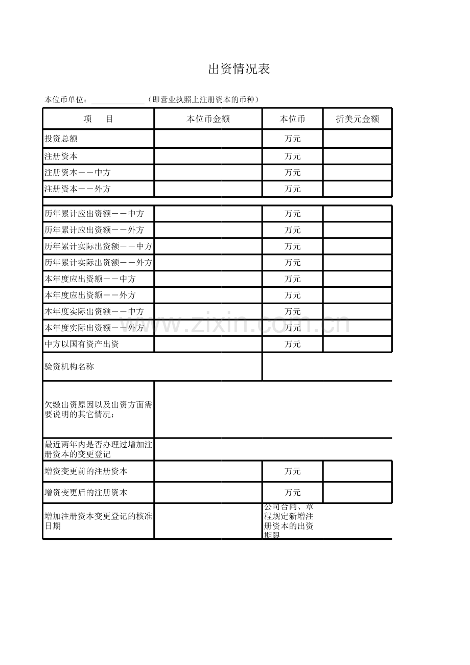 出资情况表模板.xls_第1页