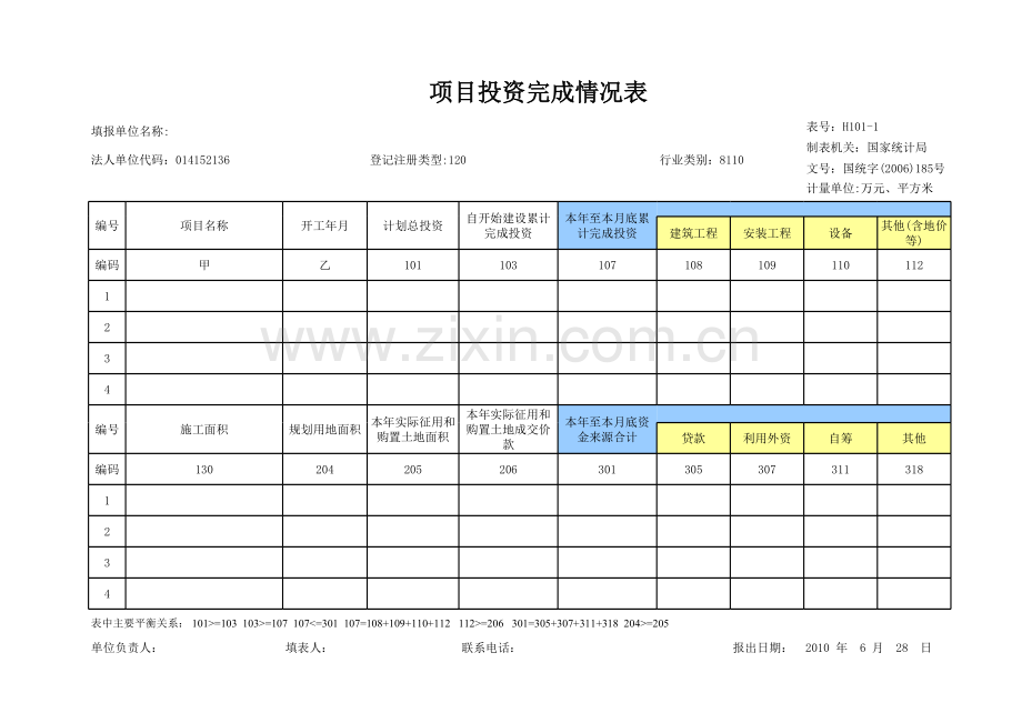 项目投资完成情况表模板.xls_第1页