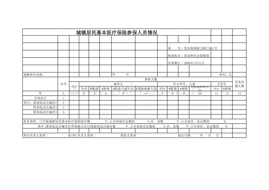 城镇居民基本医疗保险参保表模板.xls_第1页