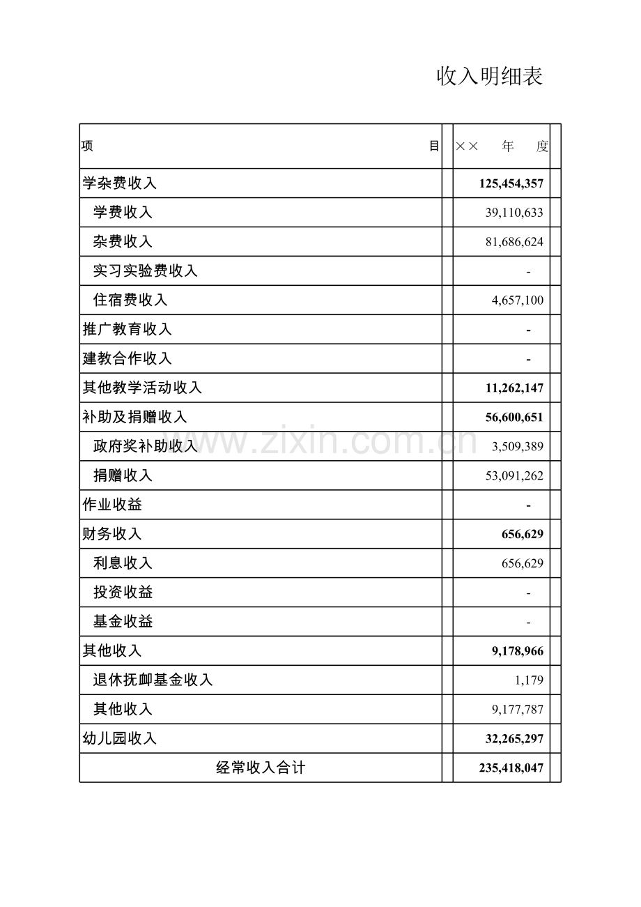 学校收入明细表模板.xls_第1页