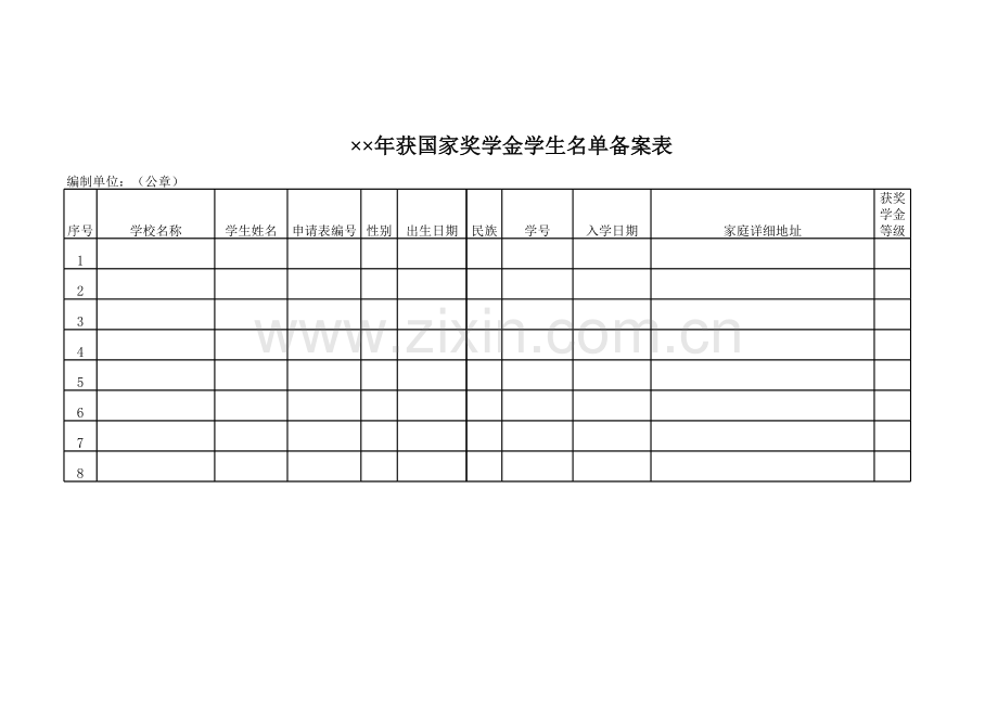 年获国家奖学金学生名单备案表模板.xls_第1页