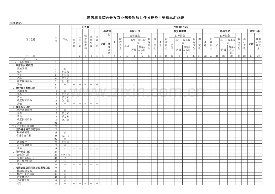 农业综合专项项目任务（效益）投资主要指标汇总表模板.xls_第1页