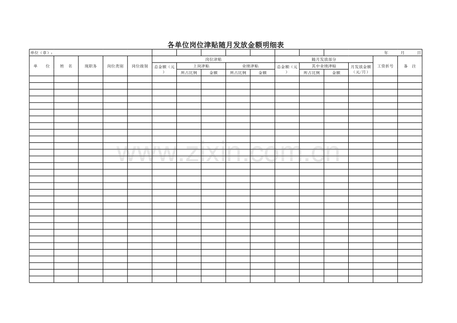 岗位津贴明细表模板.xls_第1页