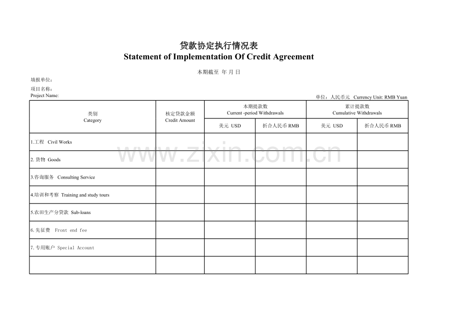 贷款协定执行情况表模板.xls_第1页