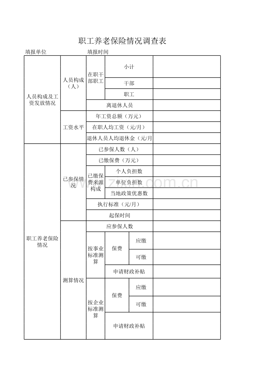 职工养老保险情况调查表模板.xls_第1页