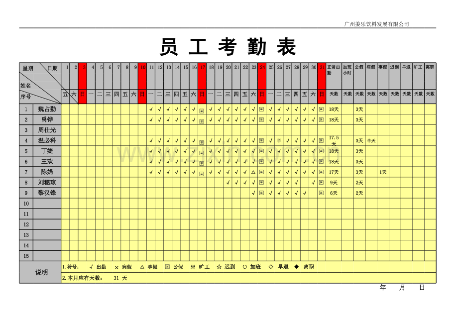 员工考勤表模板.xls_第3页