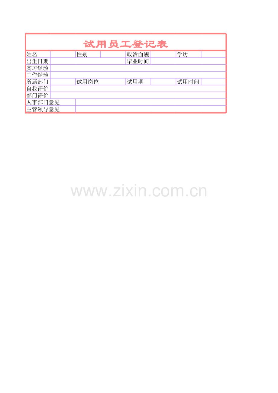 试用员工登记表模板.xls_第1页