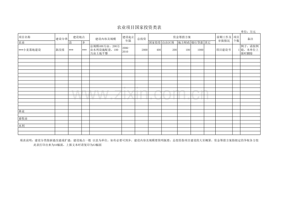 农业项目国家投资类表模板.xls_第1页