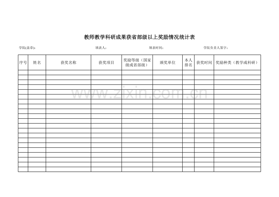 教师教学、科研成果获省部级以上奖励情况统计表模板.xls_第1页