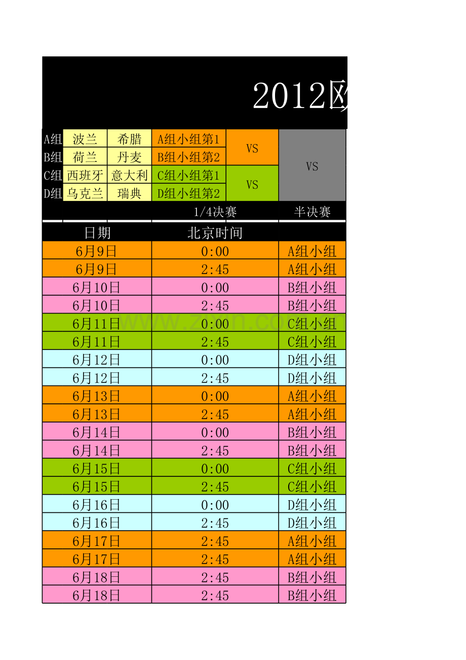 2012欧洲杯对阵表模板.xls_第1页