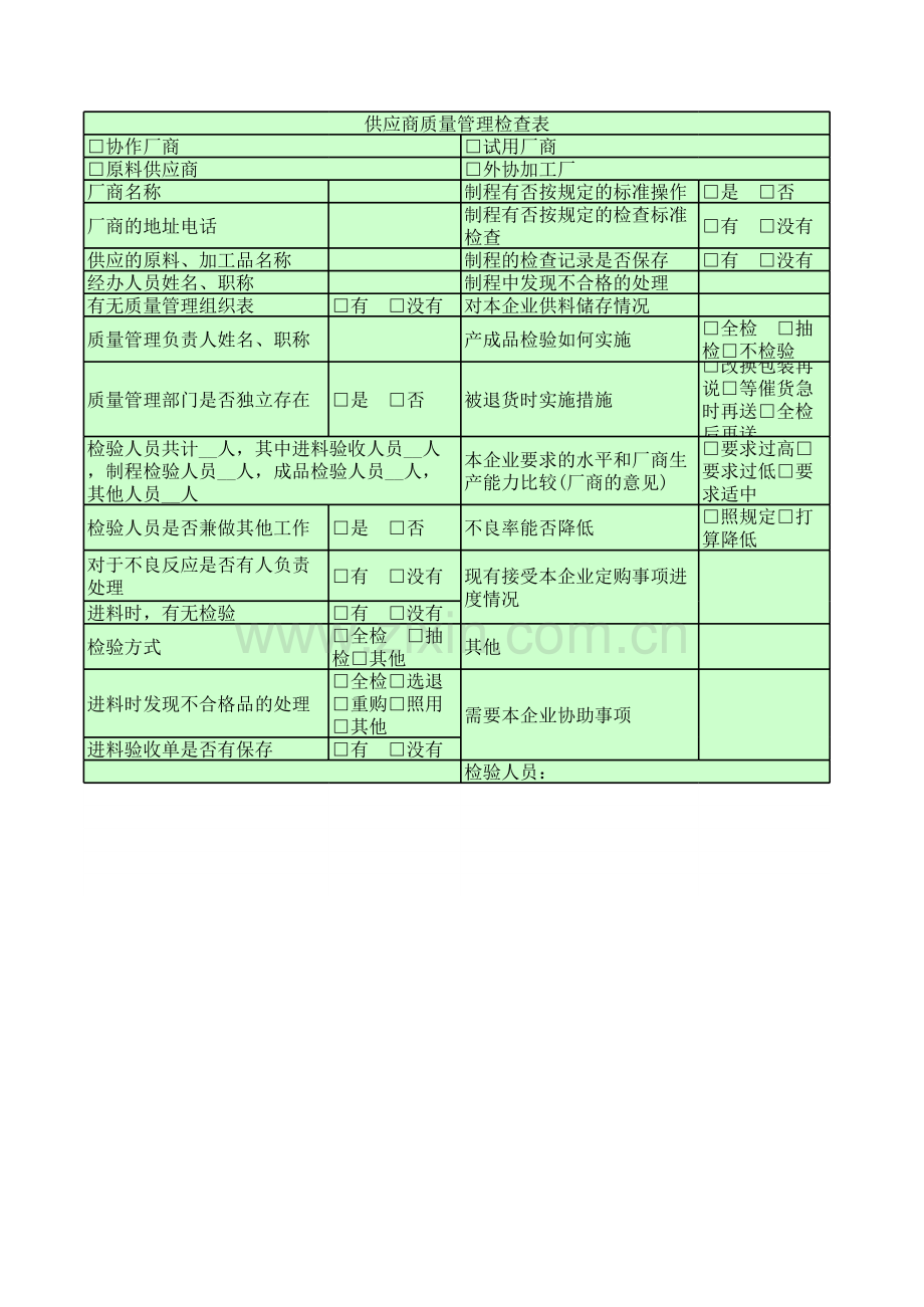 供应商质量管理检查表模板.xls_第3页