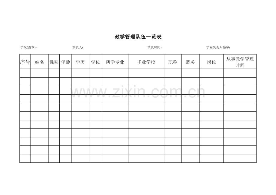 教学管理队伍一览表模板.xls_第1页