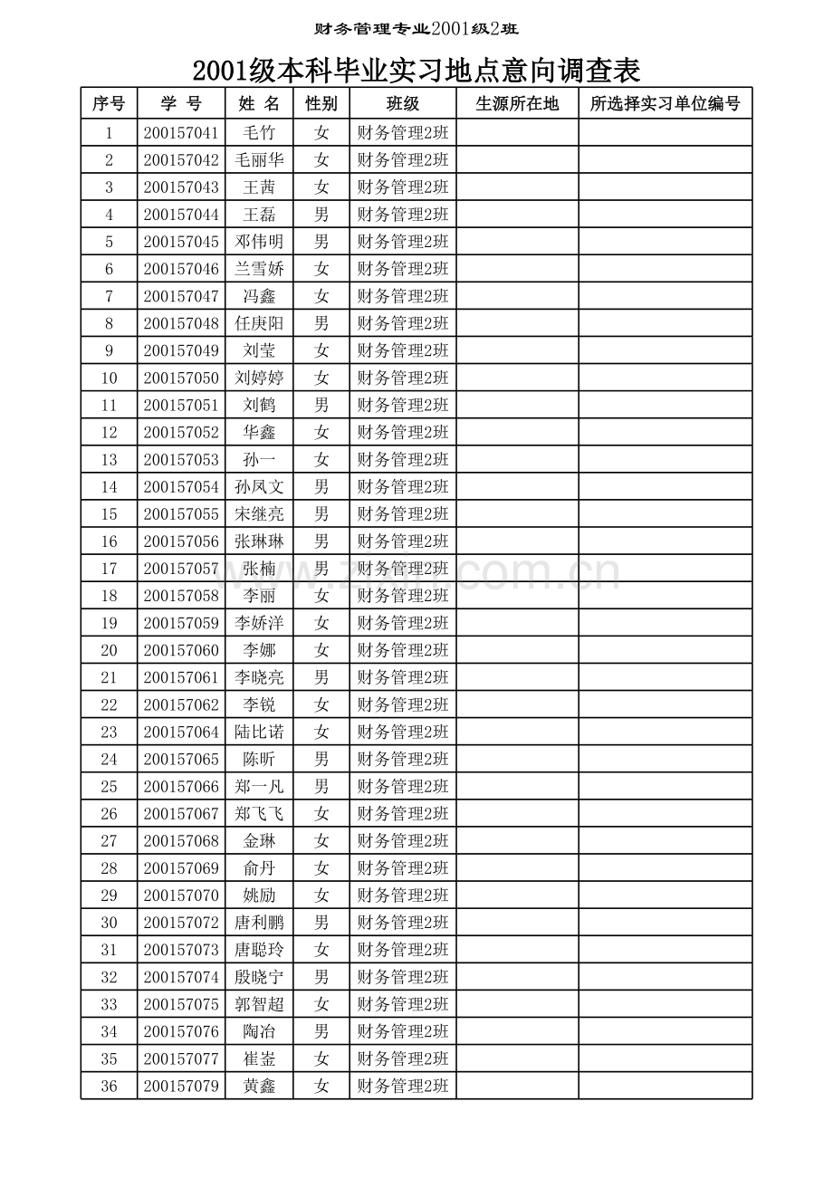 本科毕业实习地点意向调查表模板.xls_第2页