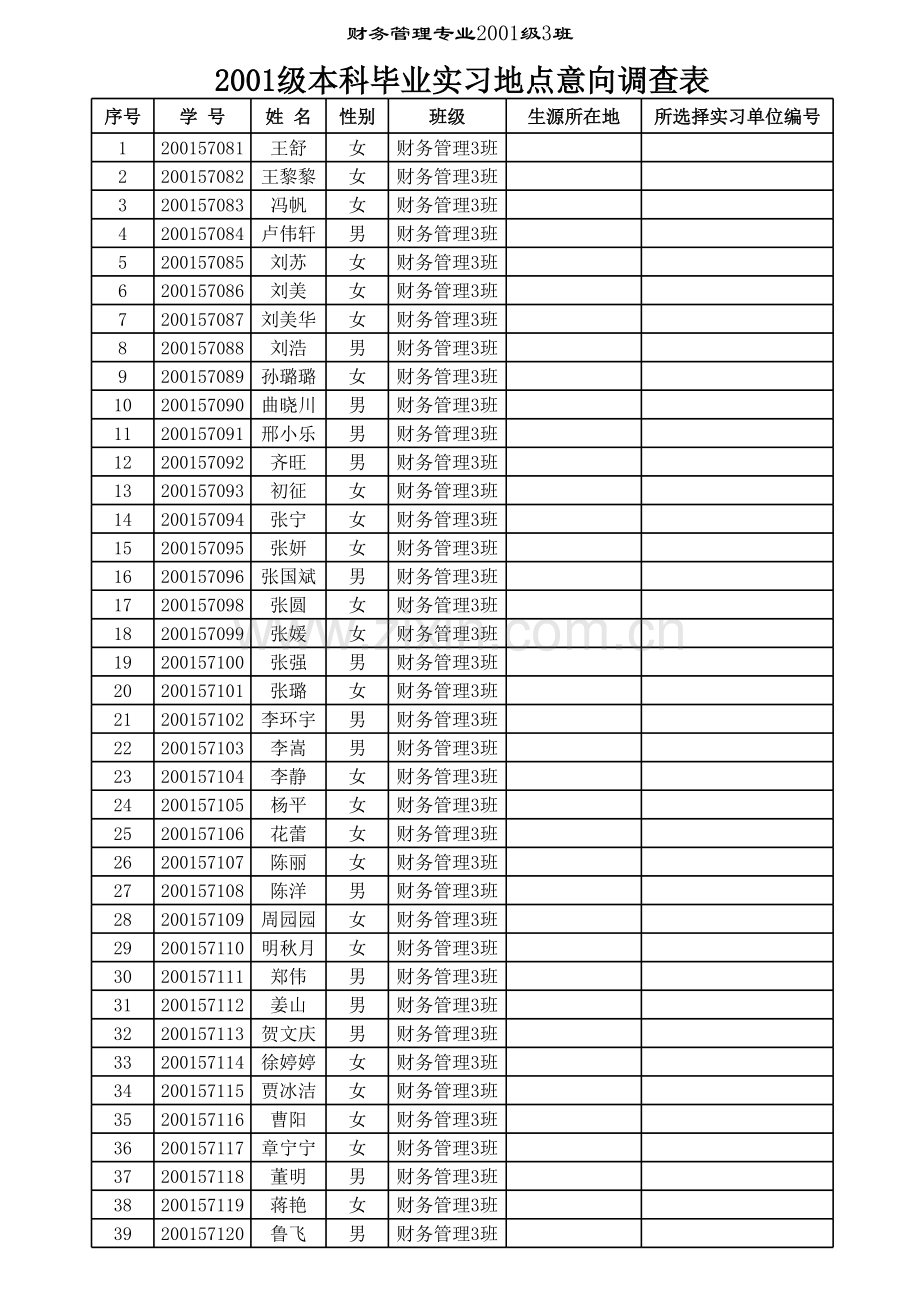 本科毕业实习地点意向调查表模板.xls_第3页