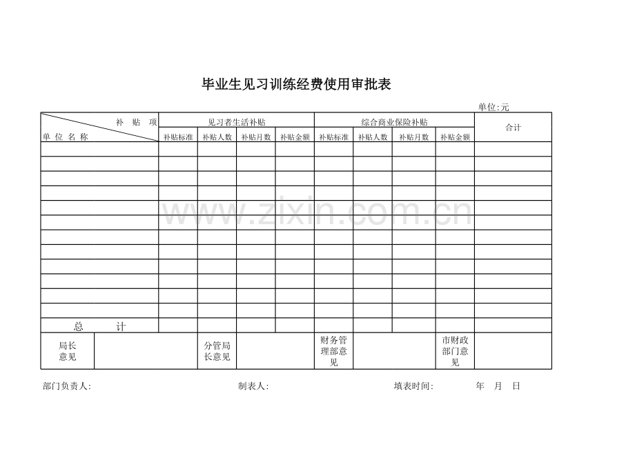 毕业生见习训练经费使用审批表模板.xls_第1页