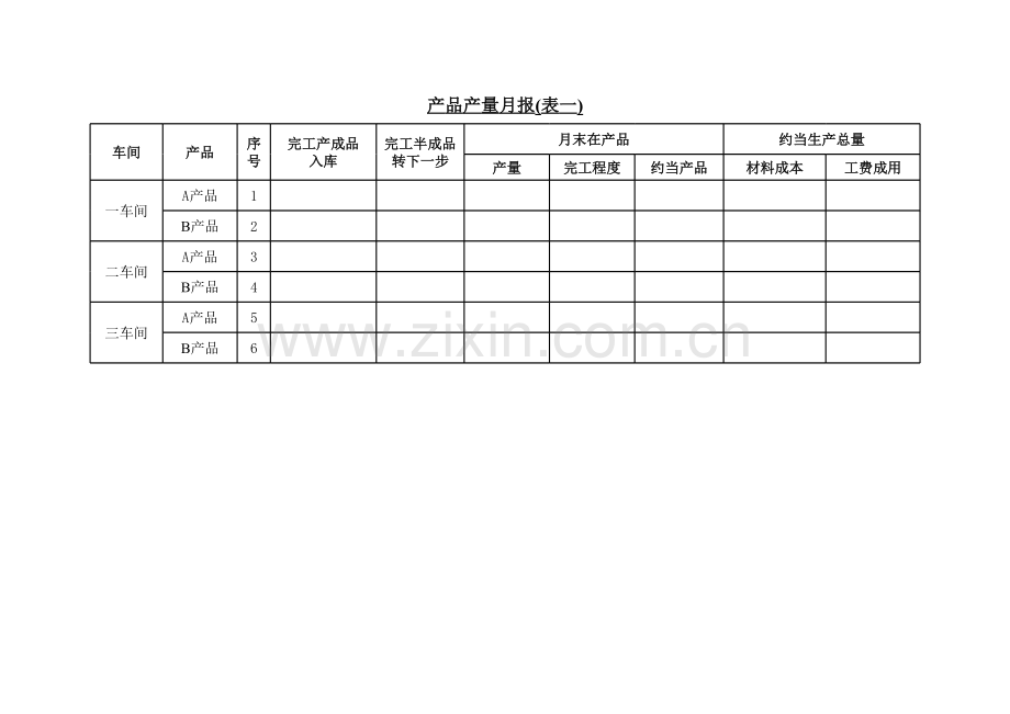 系列成本核算表模板.xls_第1页