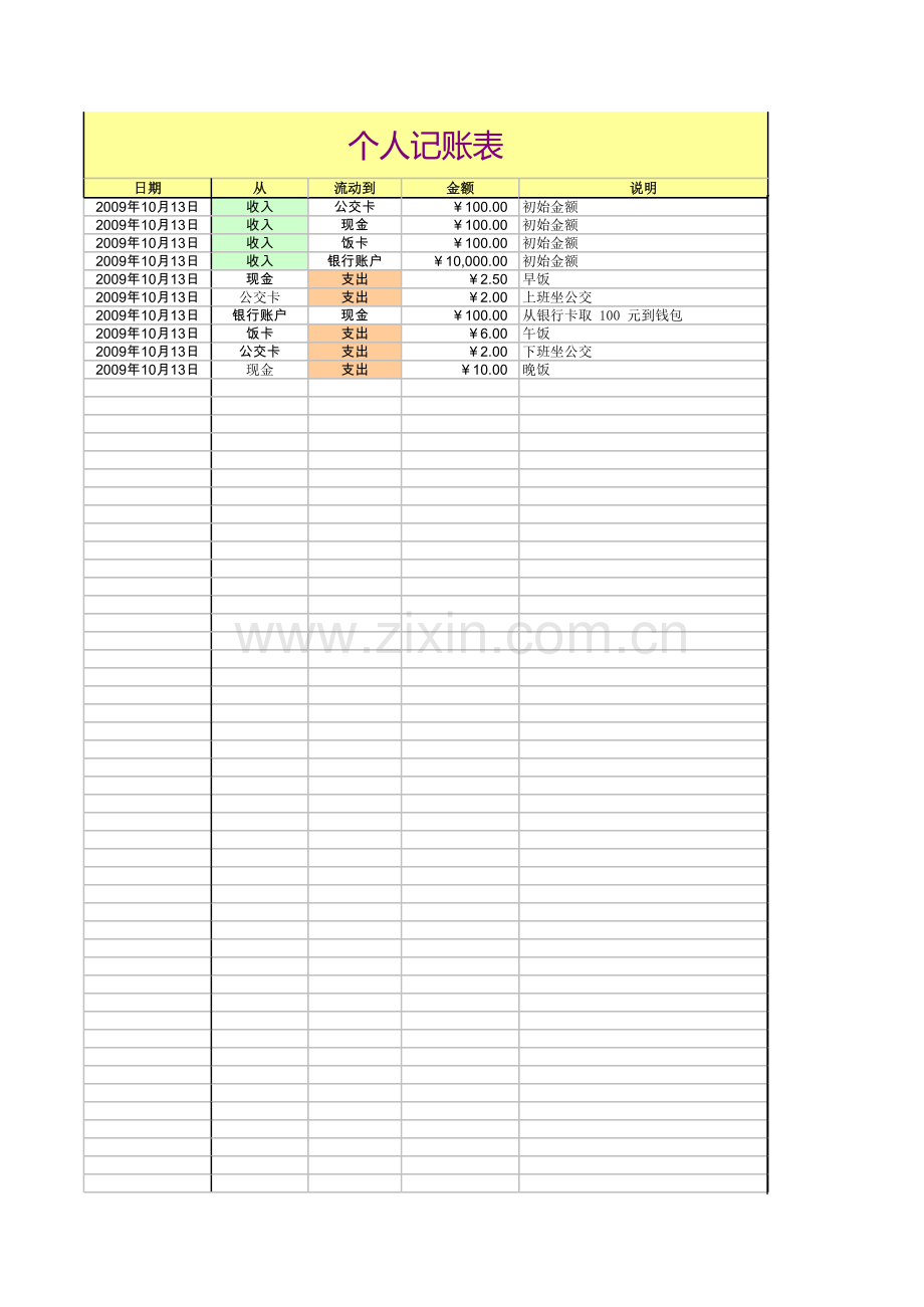 个人记账表模板.xls_第1页