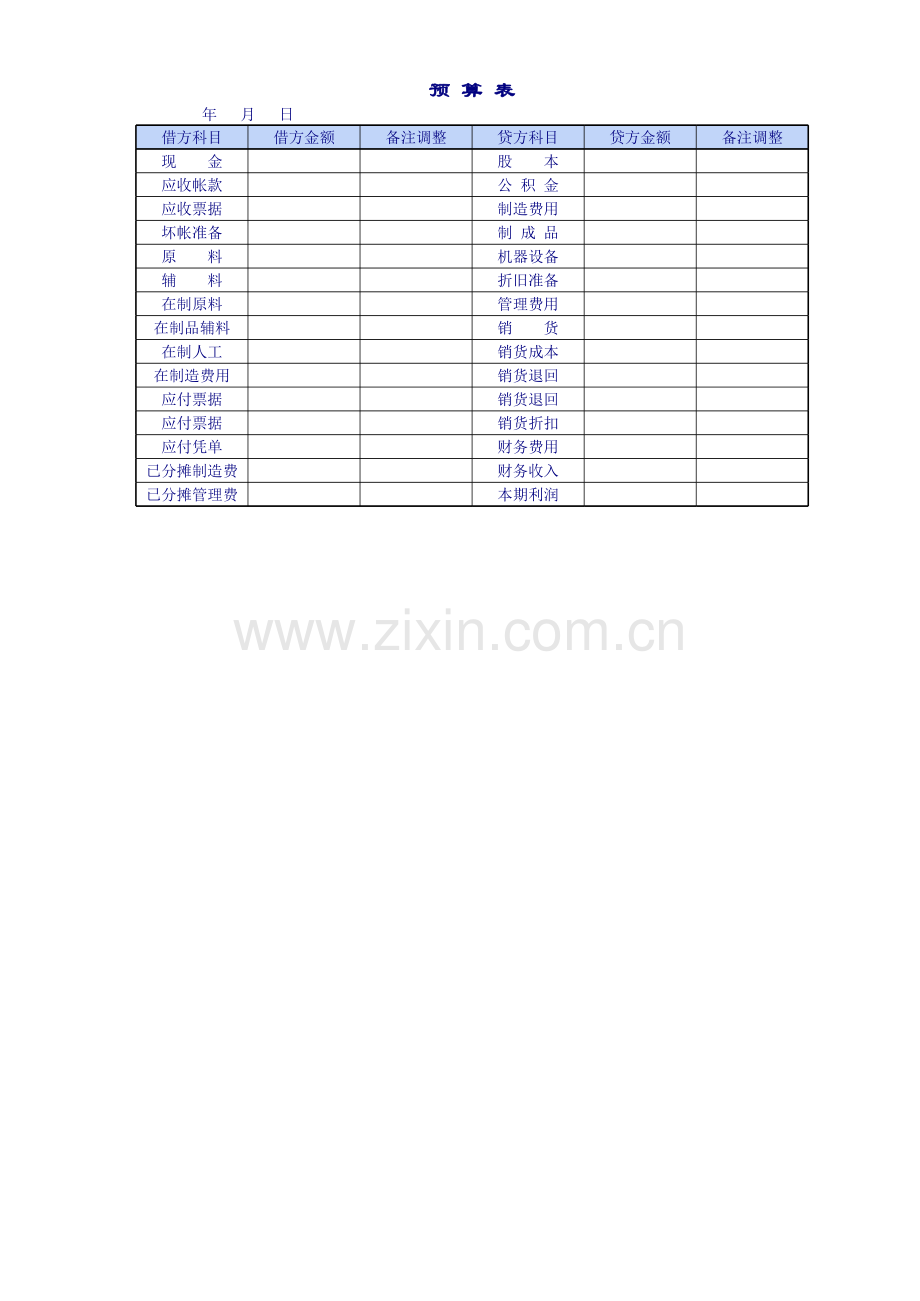 预算表模板.xls_第1页