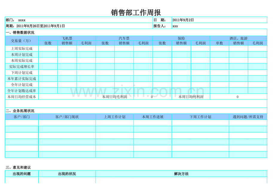 销售部工作周报模板.xls_第1页