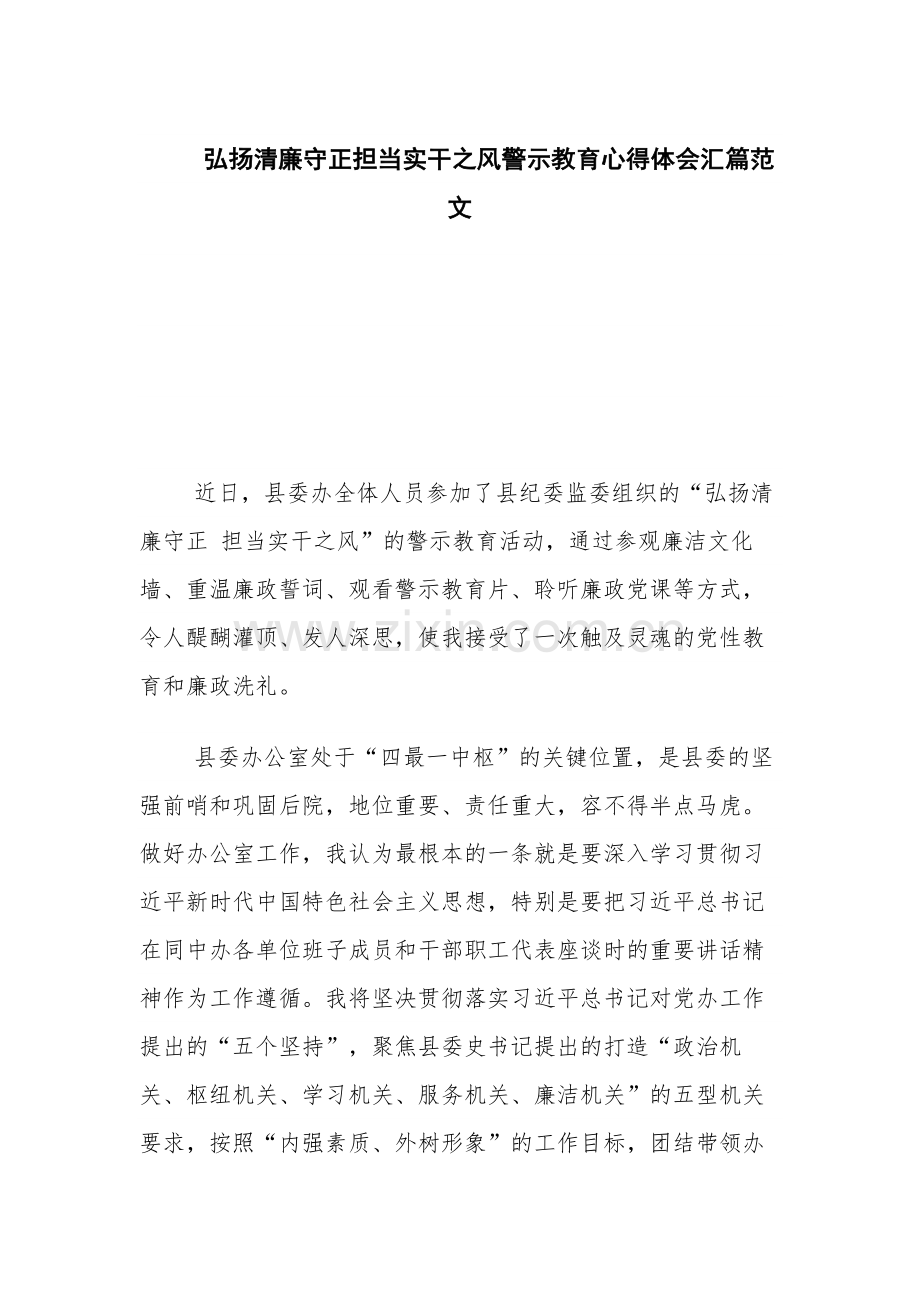 弘扬清廉守正担当实干之风警示教育心得体会汇篇范文.docx_第1页