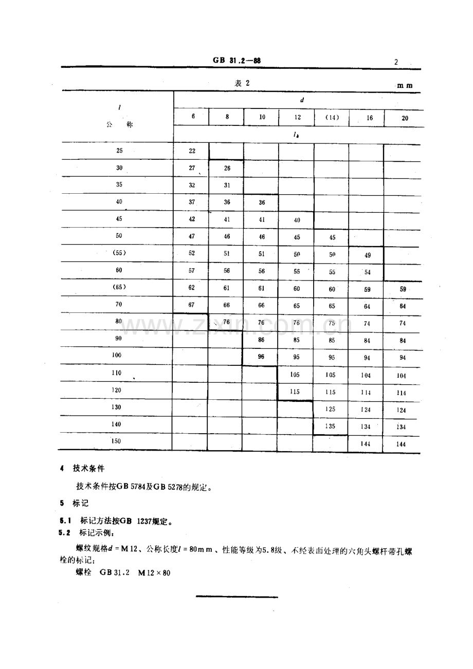 GB 31.2-1988 六角头螺杆带孔螺栓细杆B级.pdf_第2页