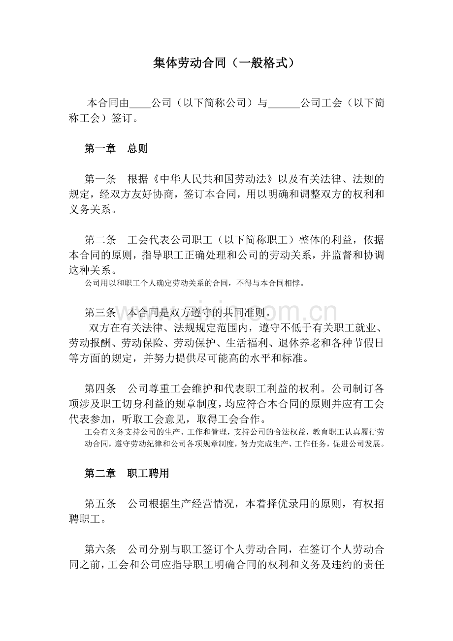 集体劳动合同（一般格式）.doc_第1页