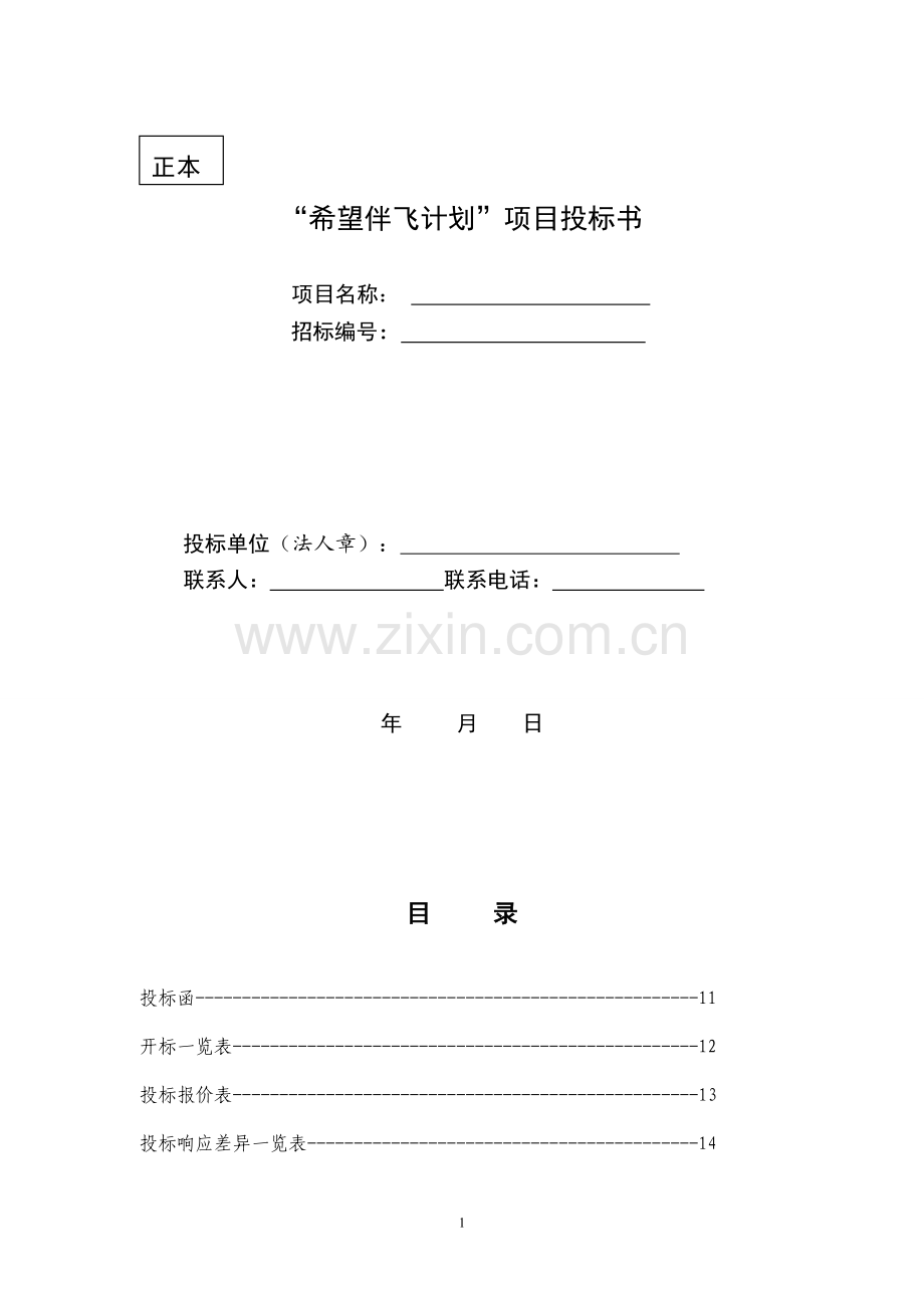 精品-“希望伴飞计划”项目投标书.doc_第1页