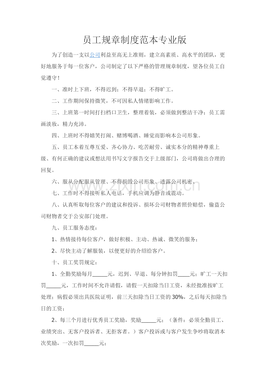 员工规章制度范本专业版.docx_第1页