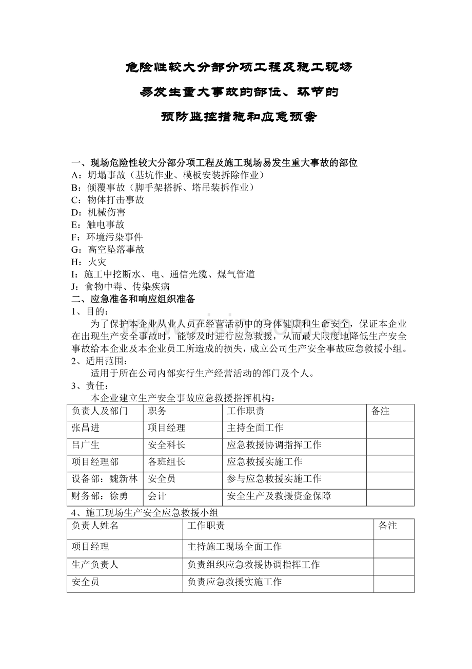 危险性较大分部分项工程应急预案.doc_第1页