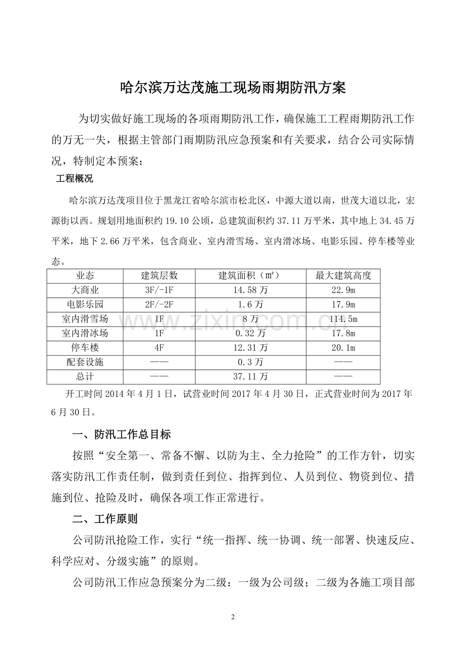 万达茂建筑施工现场雨期防汛应急救援预案.doc_第2页