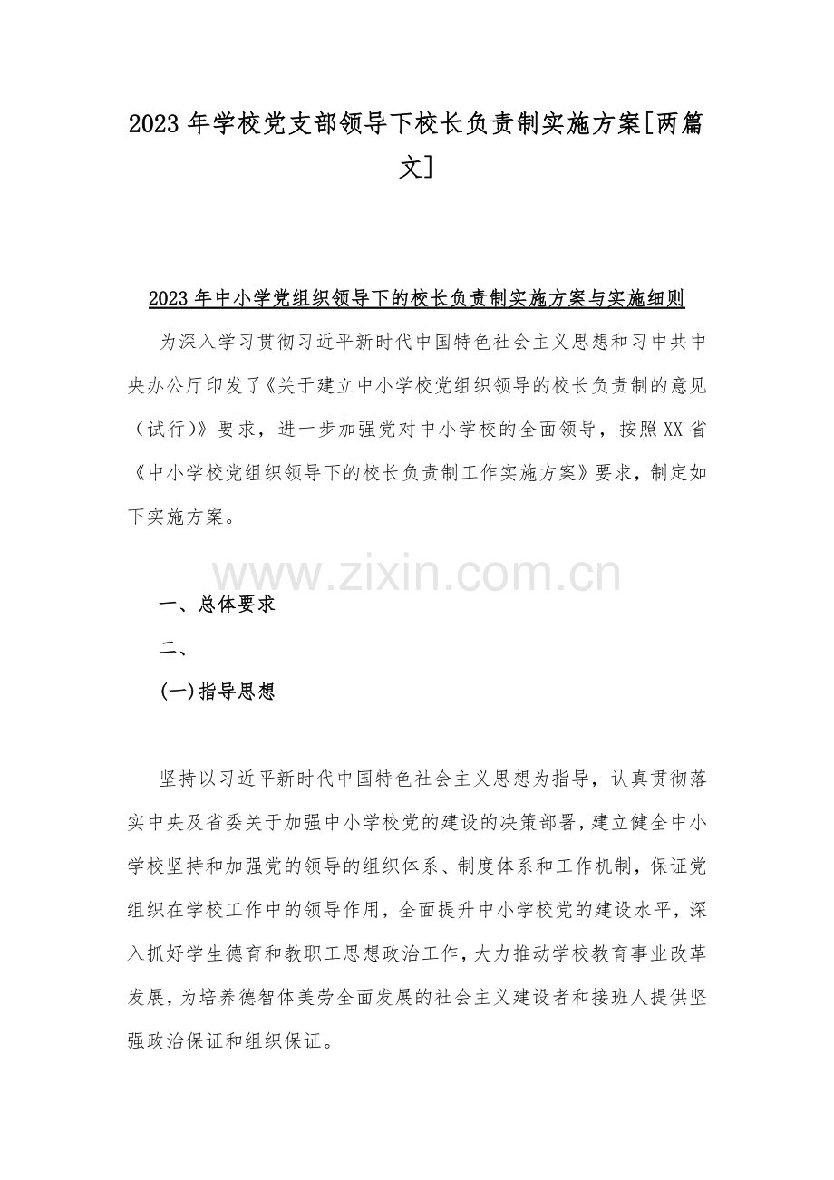 2023年学校党支部领导下校长负责制实施方案[两篇文].docx_第1页