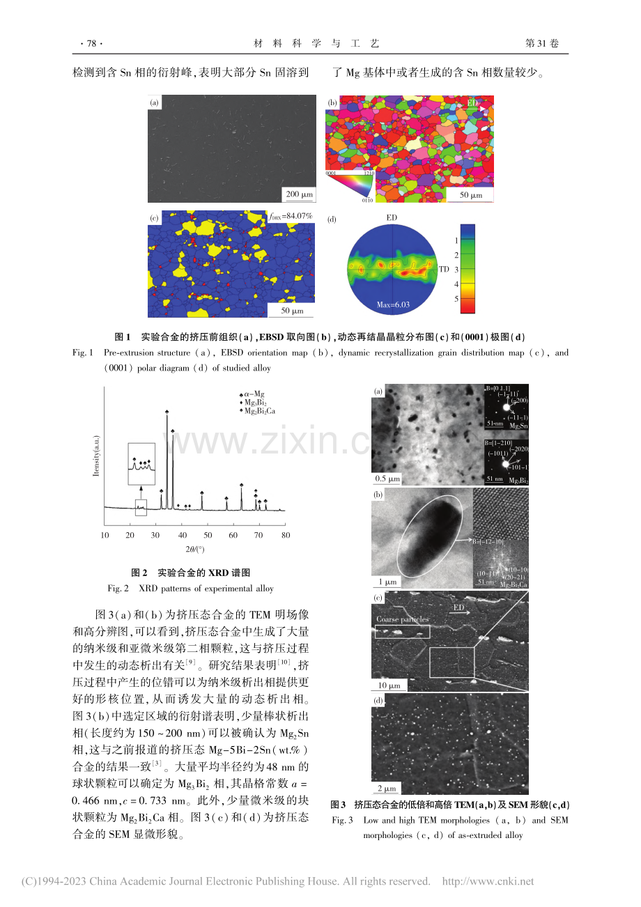 挤压态Mg-2Sn-2Bi...n合金的显微组织和力学性能_张全福.pdf_第3页