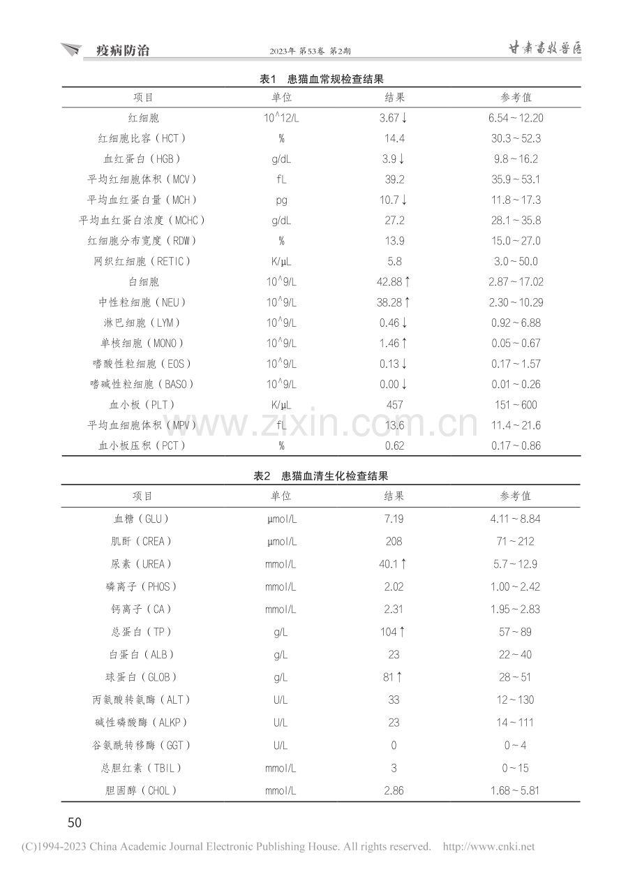 一例猫杯状病毒和支原体混合感染的诊断与治疗_刘海林.pdf_第3页