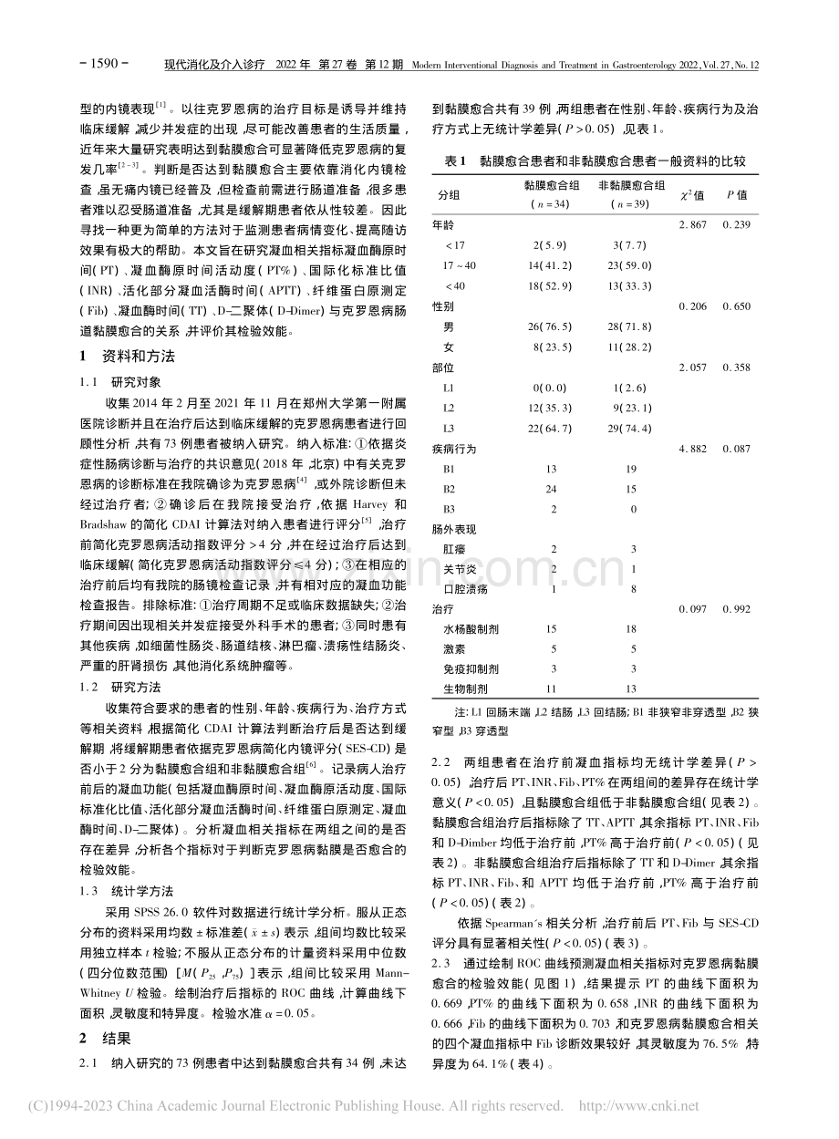 凝血指标对于克罗恩病肠道黏膜愈合状态的诊断效能_王朋.pdf_第2页