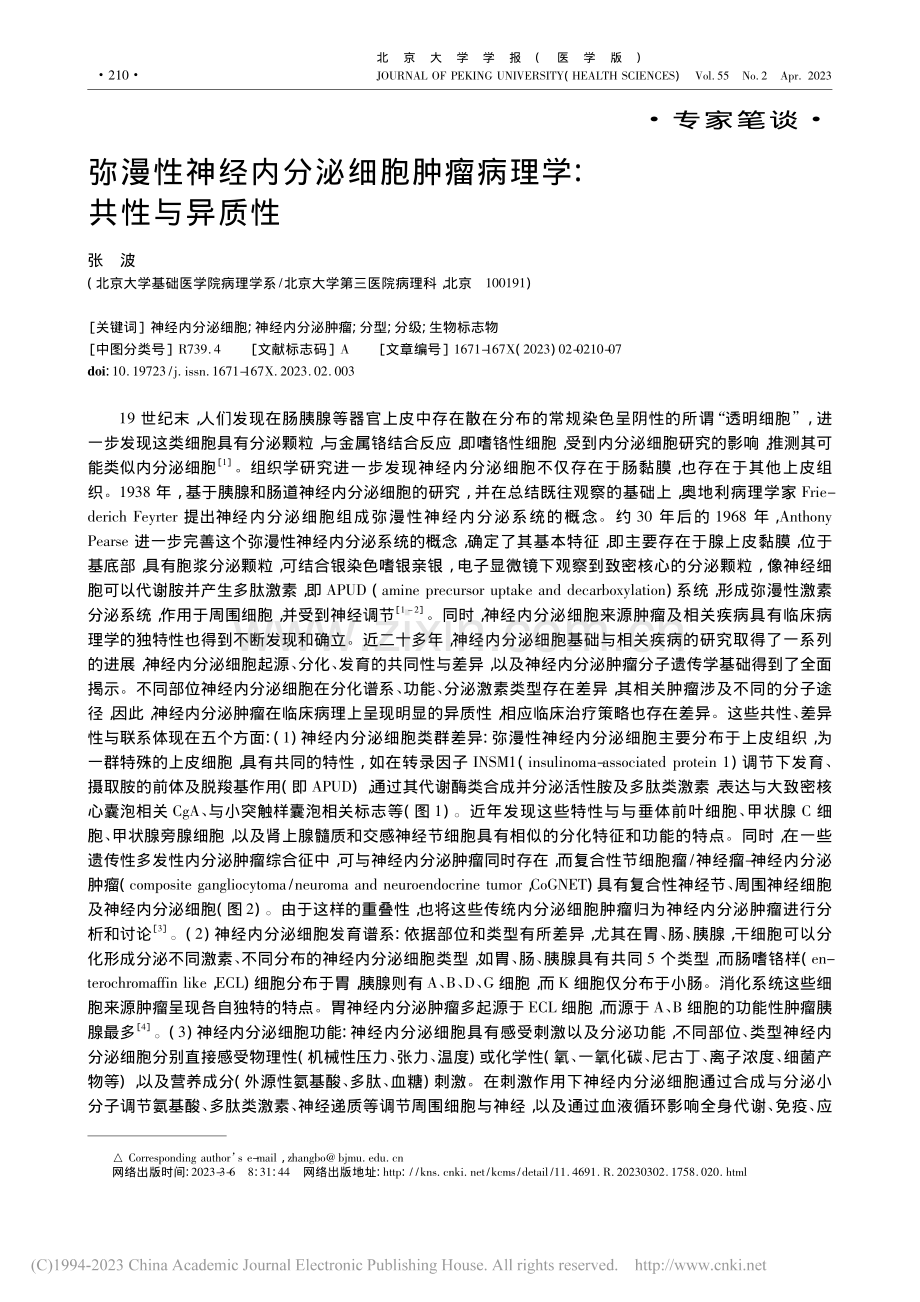 弥漫性神经内分泌细胞肿瘤病理学：共性与异质性_张波.pdf_第1页