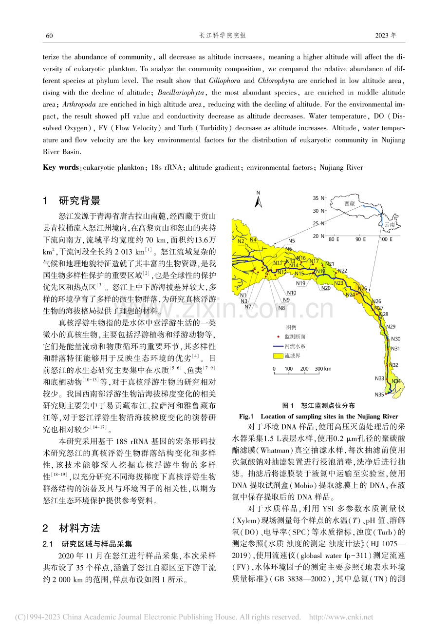 怒江真核浮游生物的海拔分布格局及其环境影响因素_黄杰.pdf_第2页