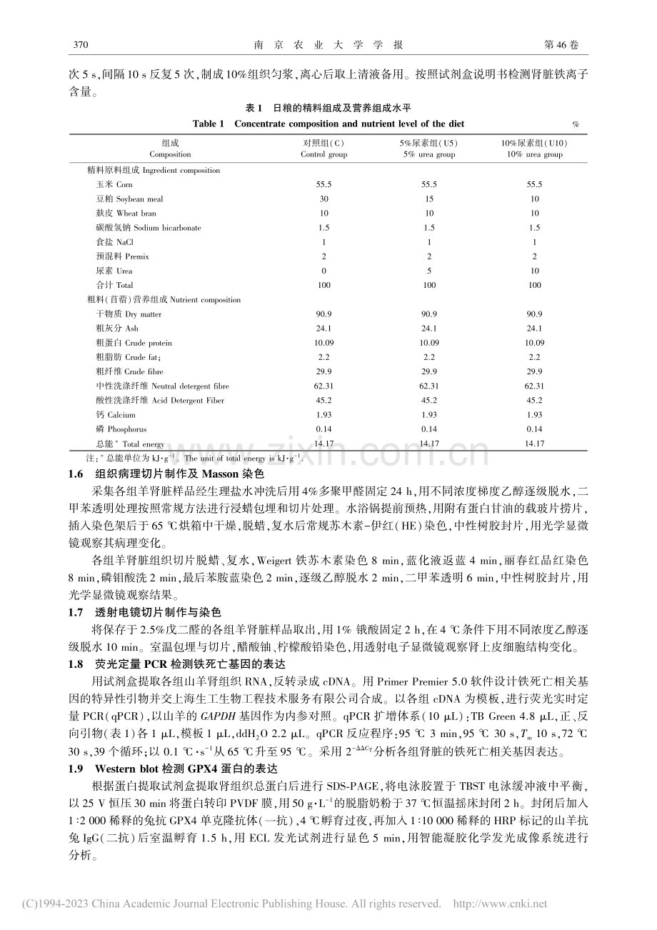 尿素中毒对山羊肾脏氧化应激及铁死亡指标的影响_郝宁浩.pdf_第3页