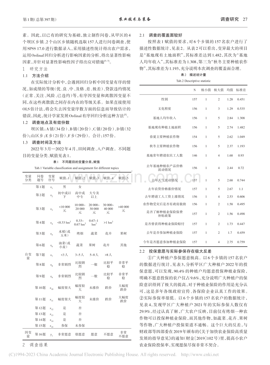 农户对种植业保险的需求与影...查与分析——以滇中甲区为例_雷霖.pdf_第2页