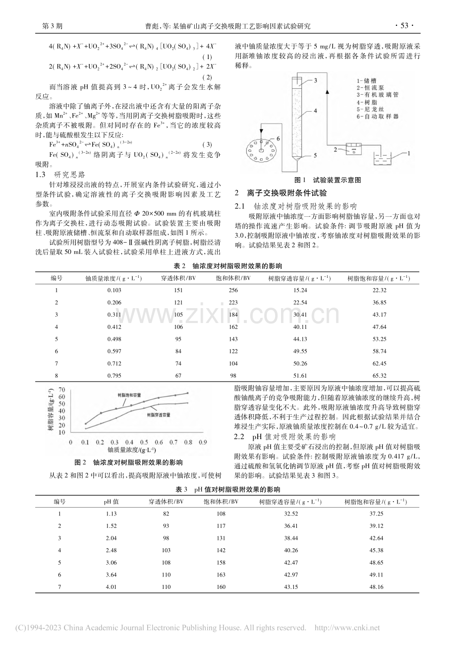 某铀矿山离子交换吸附工艺影响因素试验研究_曹彪.pdf_第2页