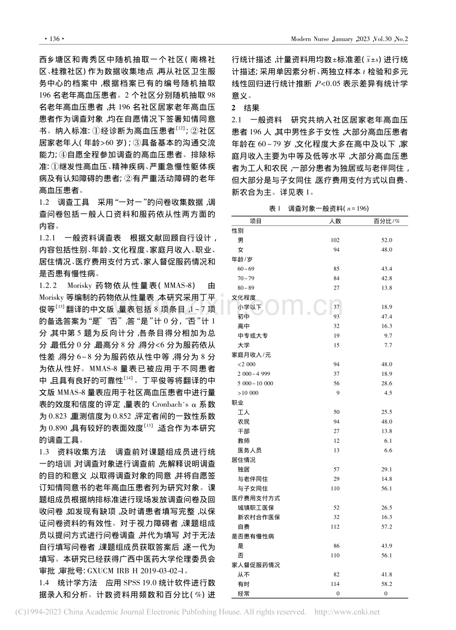 社区居家老年高血压患者服药依从性现状及影响因素研究_覃毅.pdf_第2页