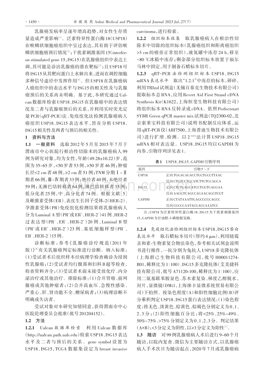 乳腺癌组织中泛素特异性蛋白...因15表达水平及其临床意义_蔡冰.pdf_第2页