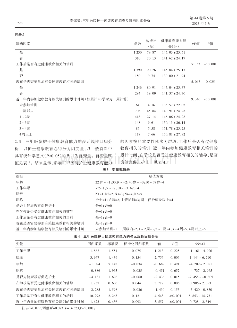 三甲医院护士健康教育调查及影响因素分析.pdf_第3页