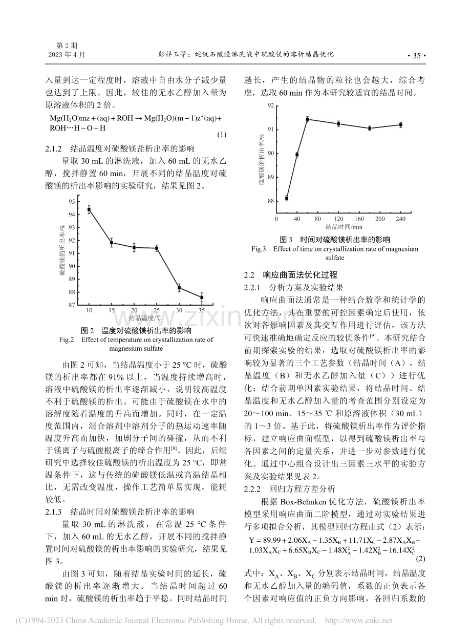 蛇纹石酸浸淋洗液中硫酸镁的溶析结晶优化_彭祥玉.pdf_第3页