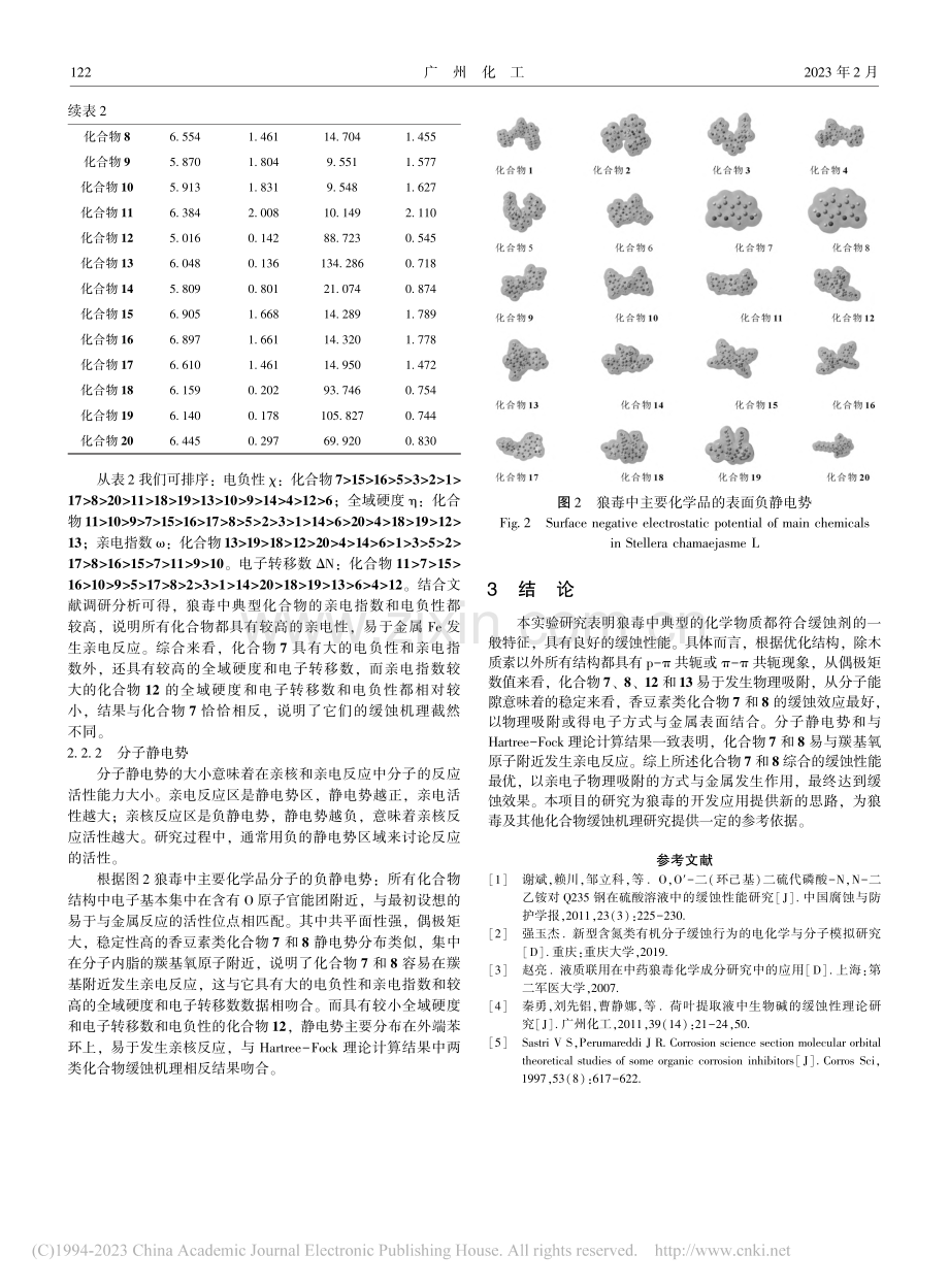 瑞香狼毒中多种典型化学物质缓蚀性能的理论研究_何盈春.pdf_第3页