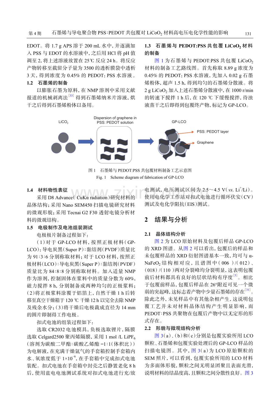 石墨烯与导电聚合物PSS∶PEDOT共包覆对LiCoO2材料高电压电化学性能的影响.pdf_第3页