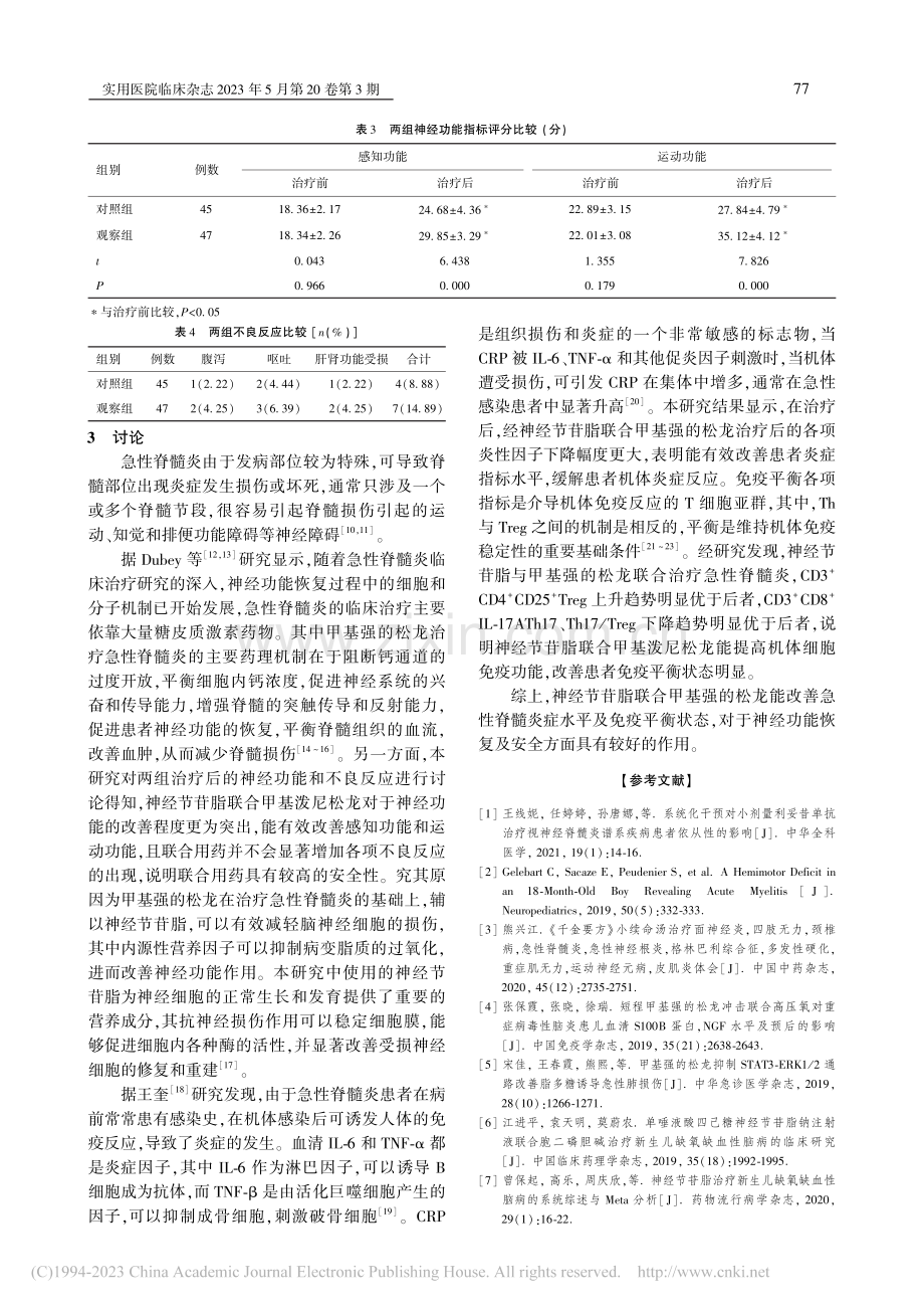 神经节苷脂联合甲基强的松龙治疗急性脊髓炎临床疗效观察_韦小玉.pdf_第3页