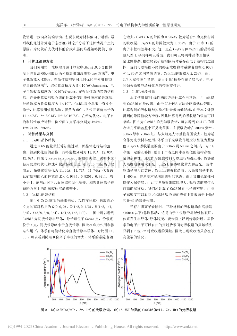 双钙钛矿Cs_2BI_6(...和光学性质的第一性原理研究_赵洋洋.pdf_第2页