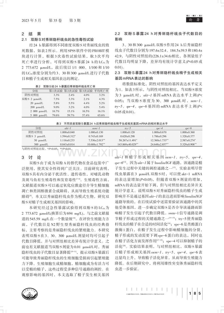 双酚S对秀丽隐杆线虫精子生成相关基因表达的影响.pdf_第3页