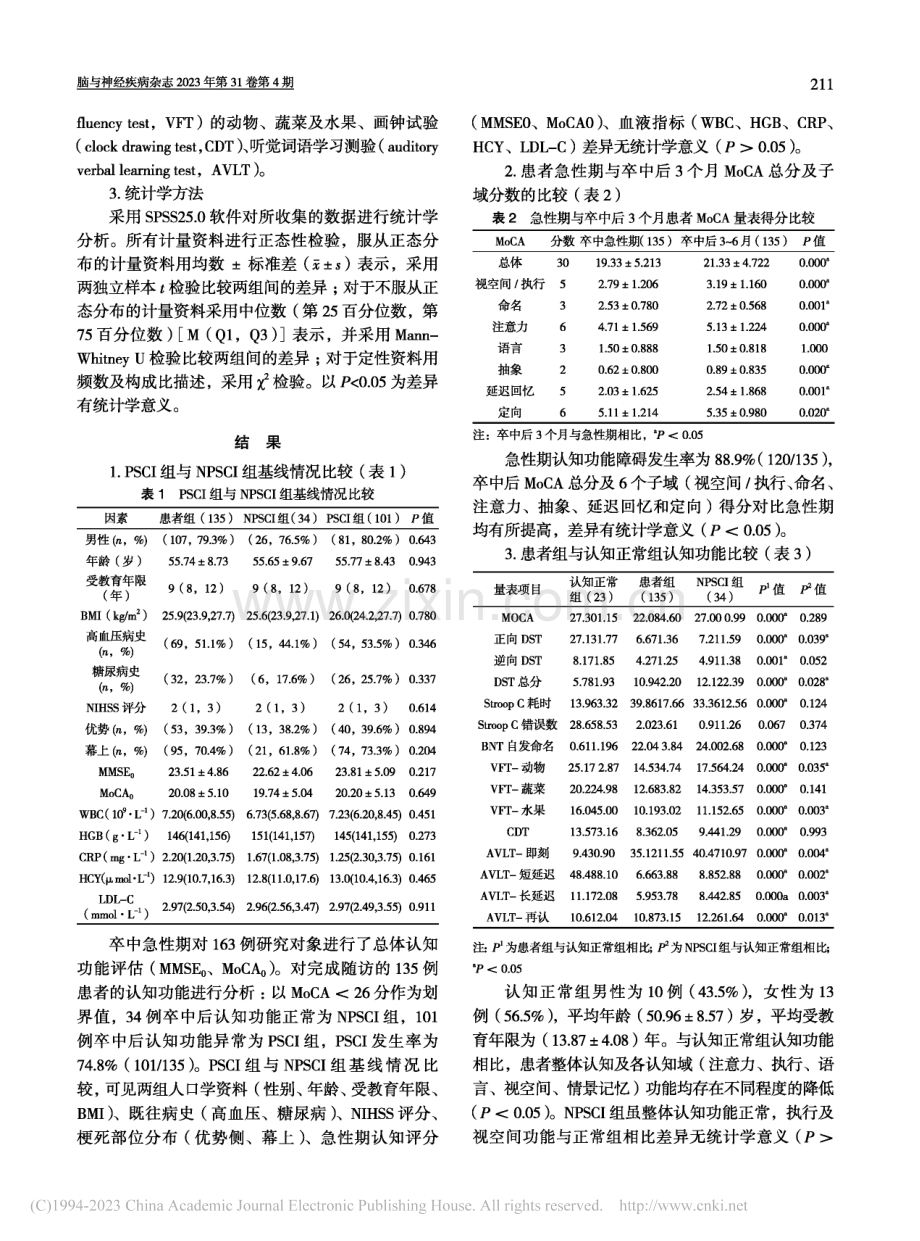 首发急性缺血性卒中后认知障碍分析_刘月.pdf_第3页